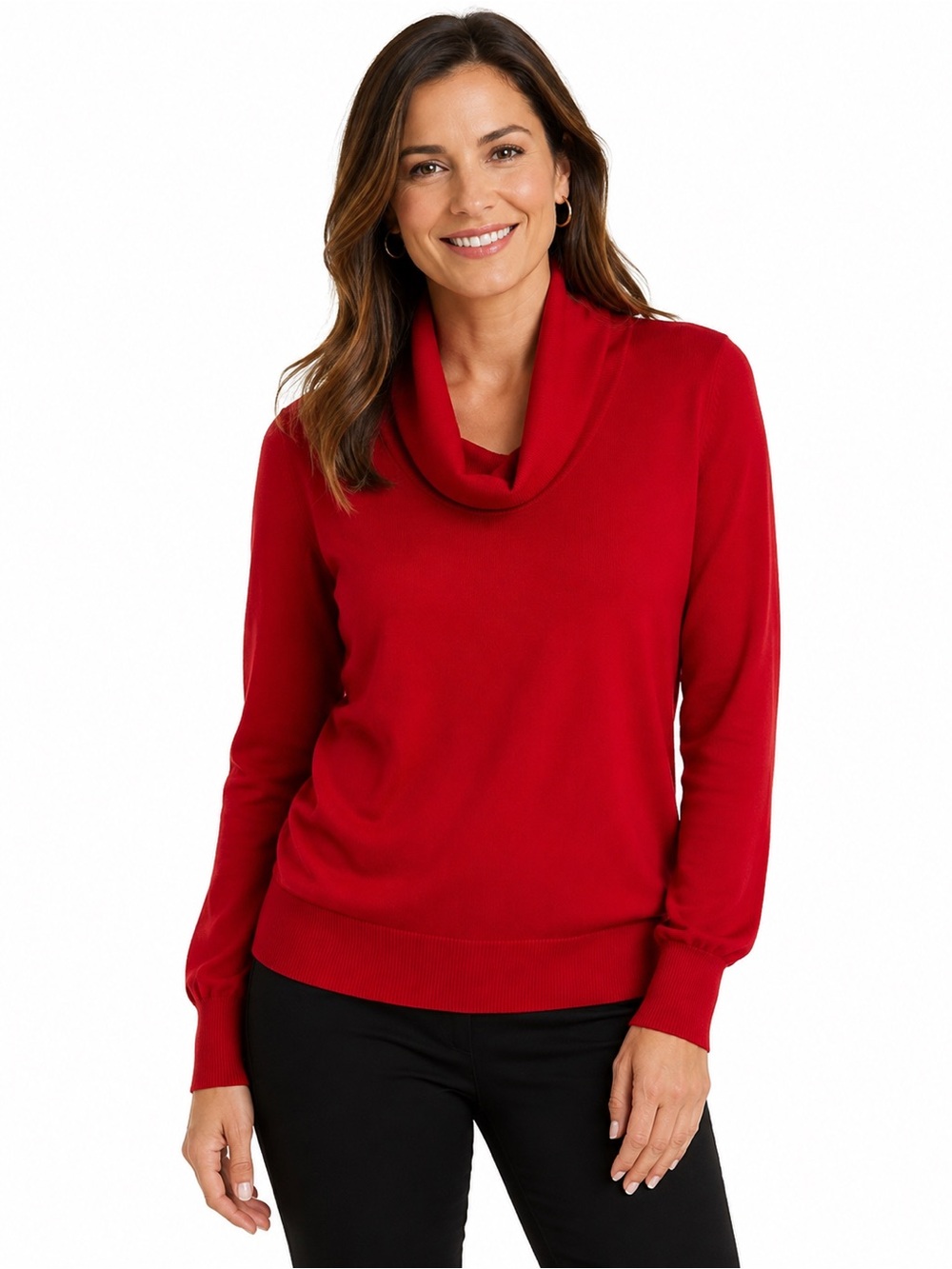 Red Cowl Neck Women's Sweater - 0977